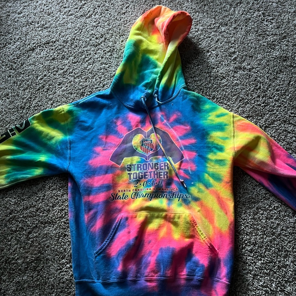 Rainbow tie dye gymnastics comp hoodie